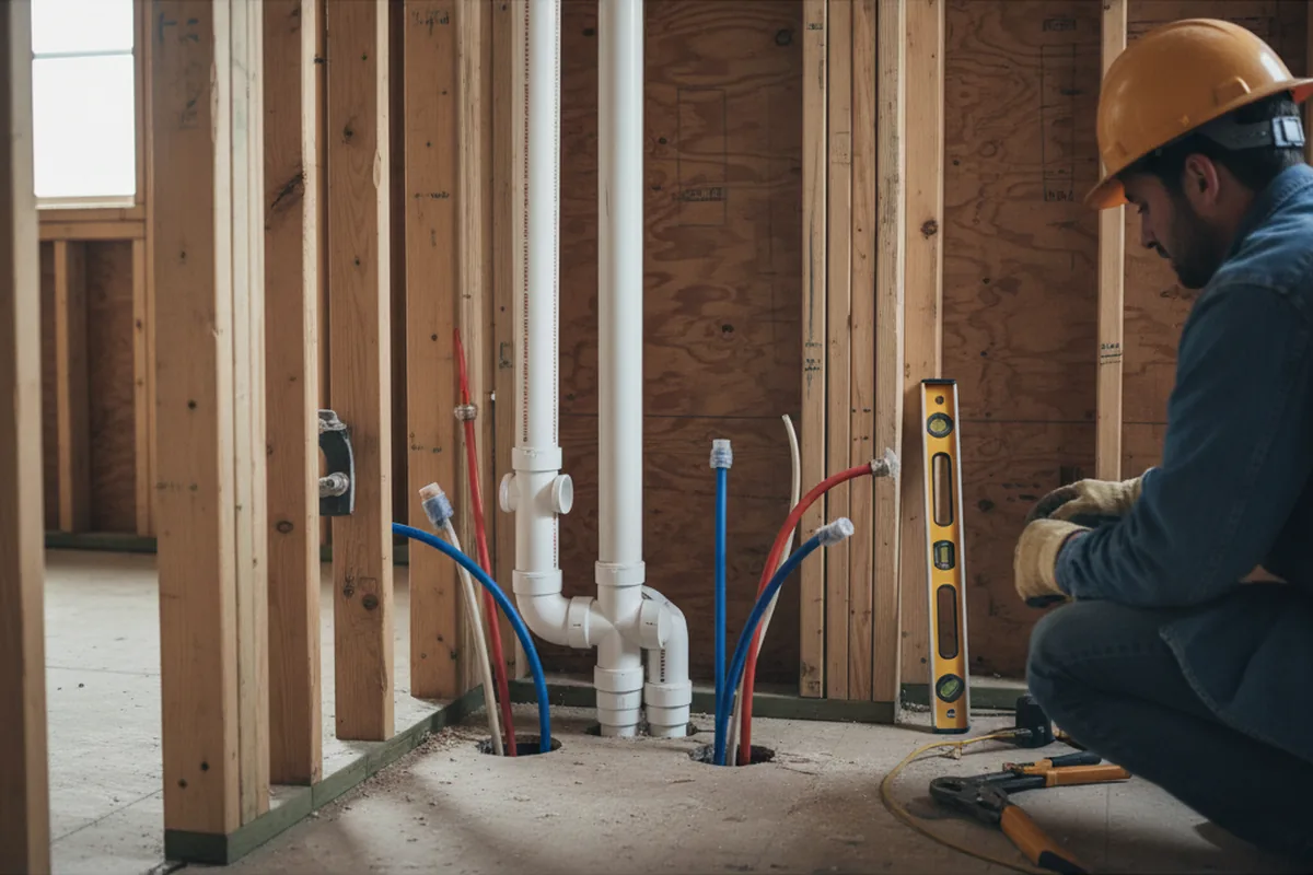 Drain and supply rough-in during Leak Detection in Gleason